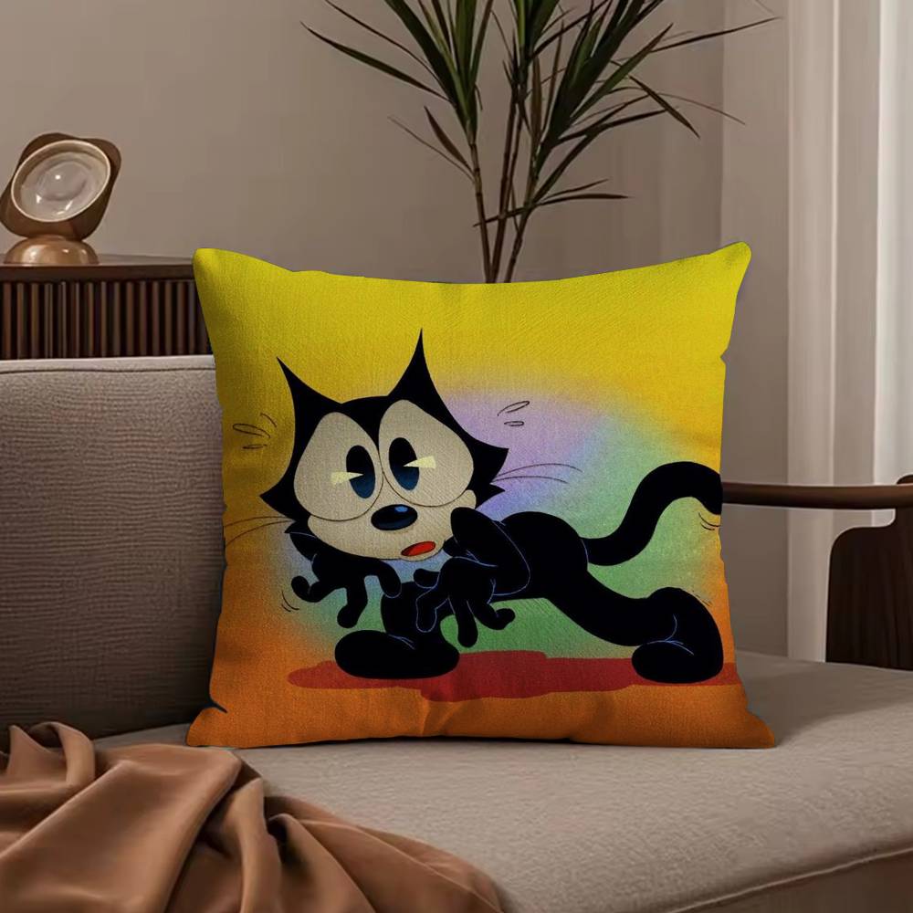 F-Felix The Cat Exquisite Pillow Case Anti-dustmite Pillowcase Invisible Zipper Silky Short Plush Sofa Cushion Cover