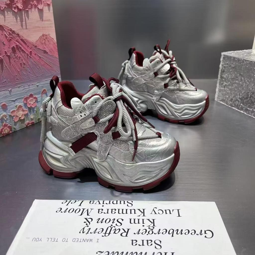 Strass Plateau Dad Schuhe Damen 2025 Frühling Mode Vielseitige Lässige Sportschuhe Muffin Innenhöhe Erhöhung Damenschuhe Low Top