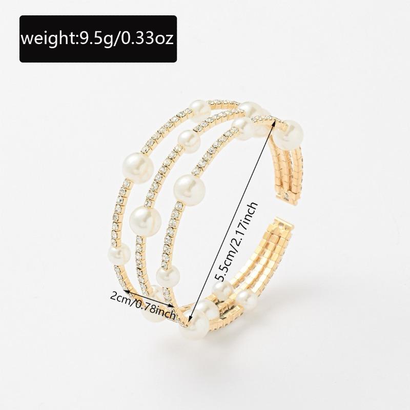 Pearl stacked bracelet set bridal wedding light luxury high sense multi-layer adjustable elastic bracelet