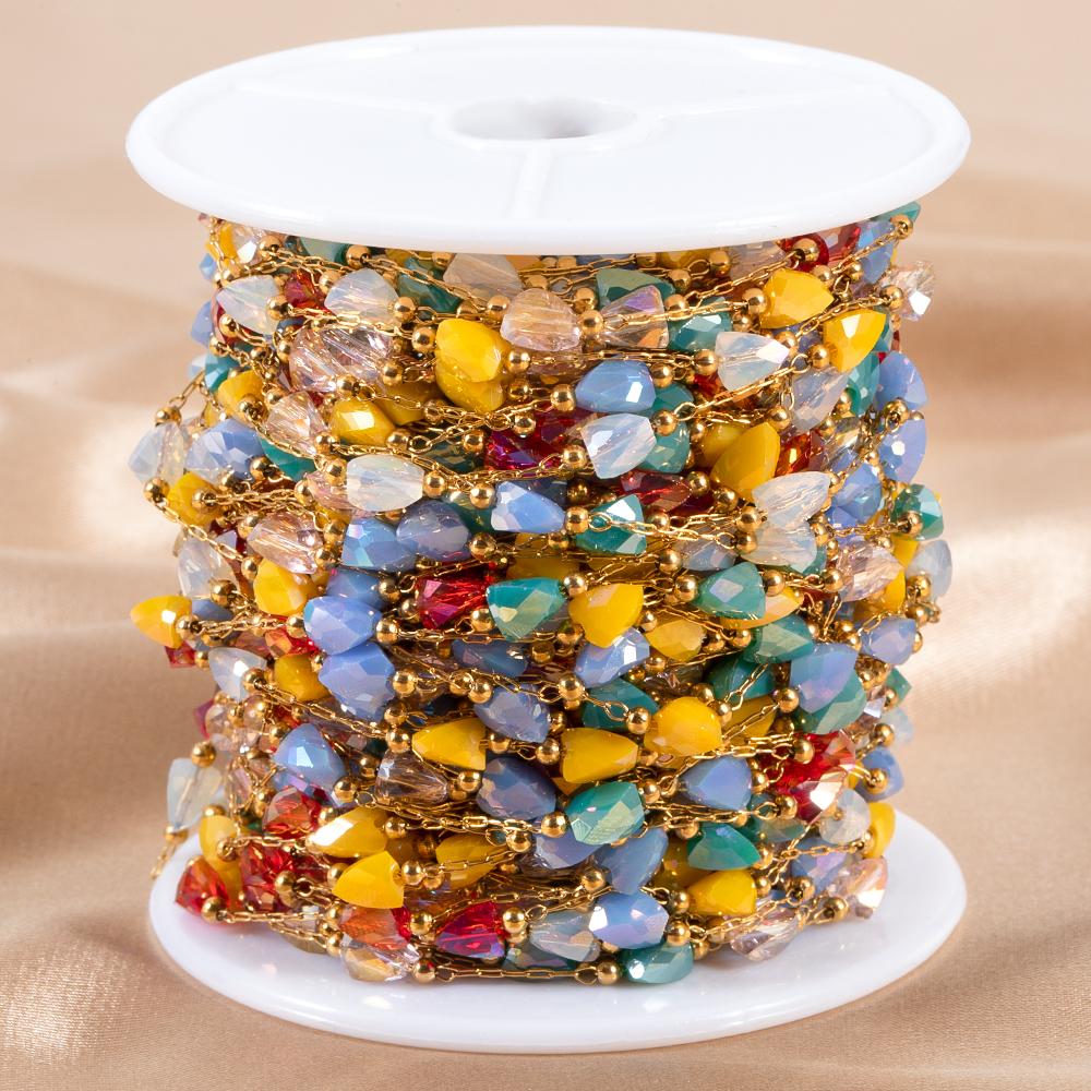 1meter Stainless Steel Beaded Chain Colorful Gravel Stone Triangle Bead Chains for Necklaces Bracelets DIY Boho Jewelry Making