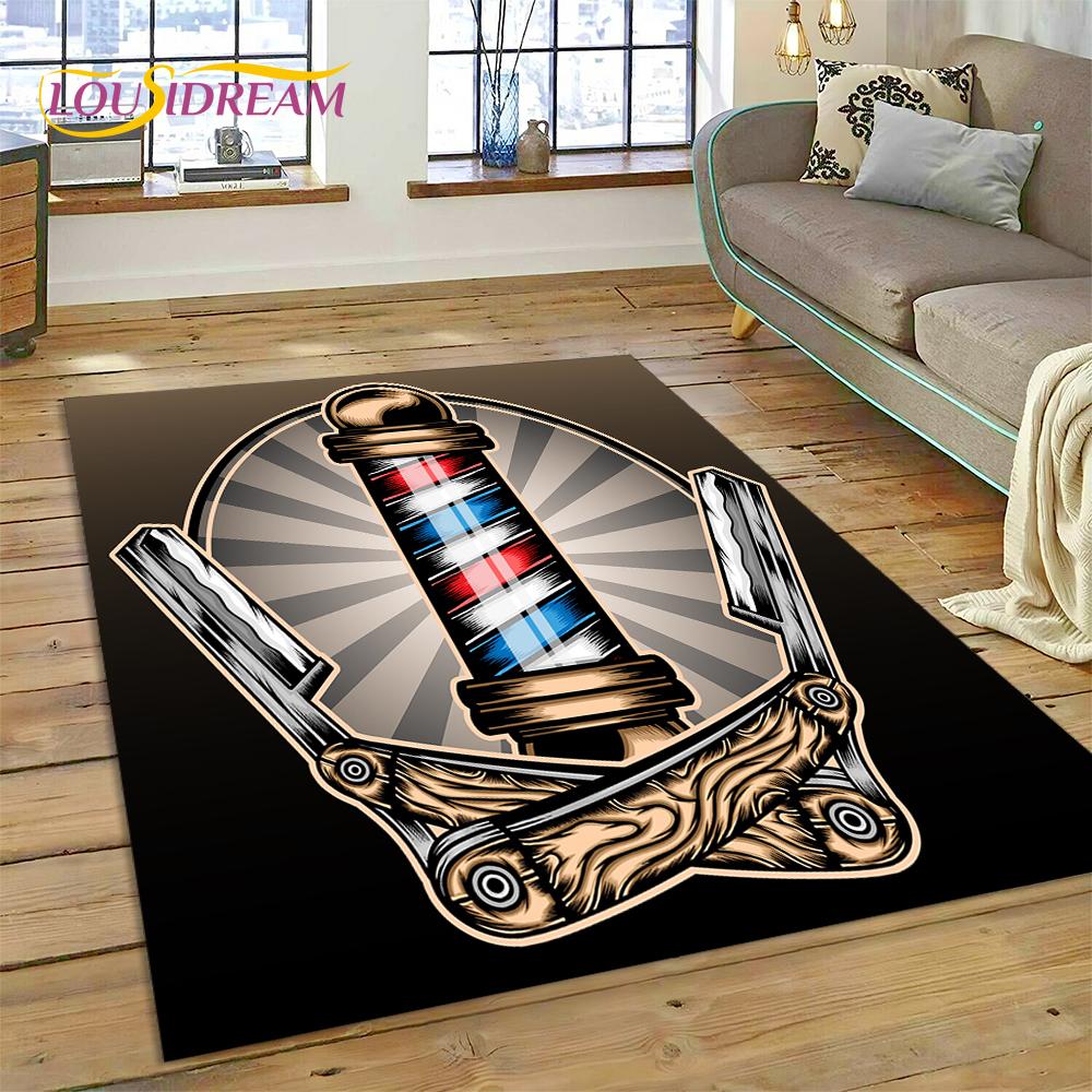 Fashion Barber Shop Logo Skull Vintage Rug Carpet for Living Room Bedroom Decor,Floor Mat Non-slip Decoration for Sofa Doormat