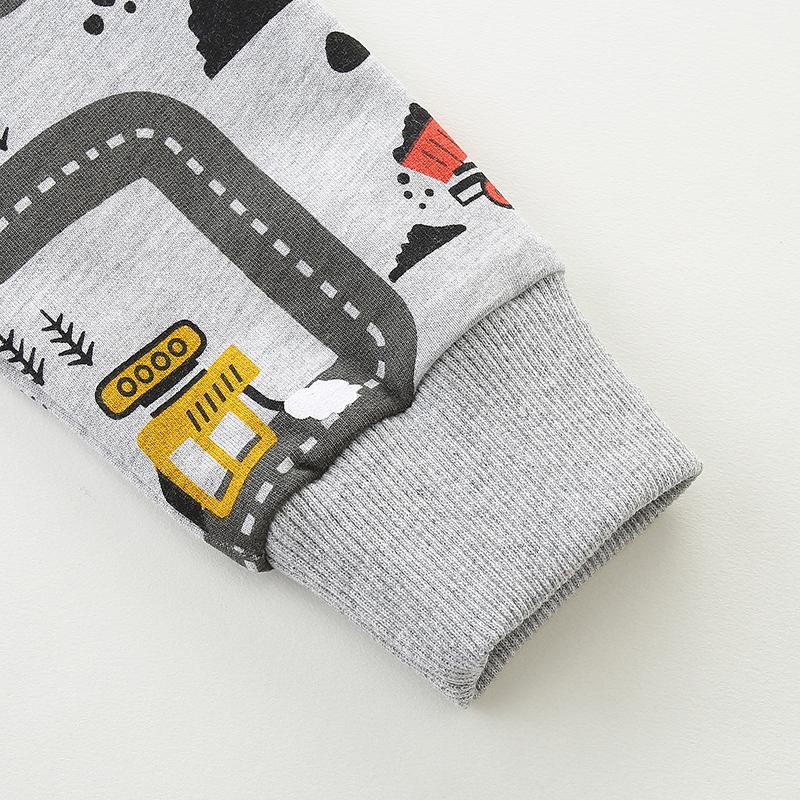 Mode pojktröjor, tryck med entreprenadfordon, långärmad barnpullover, stickad bomull, barnsweatshirts