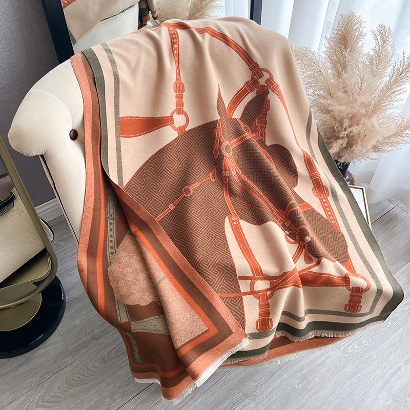 Horses Versatile Temperament Autumn And Winter Thickened Scarf Long Outer Shawl Fringed Jacquard Cape Women