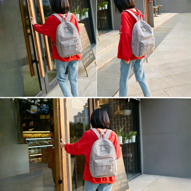 Autumn Winter New Corduroy Women's Backpacks Breathable Wear-resistant Solid Color Teenager Girl Shoulders Bag Large Capacity Casual Female Knapsacks