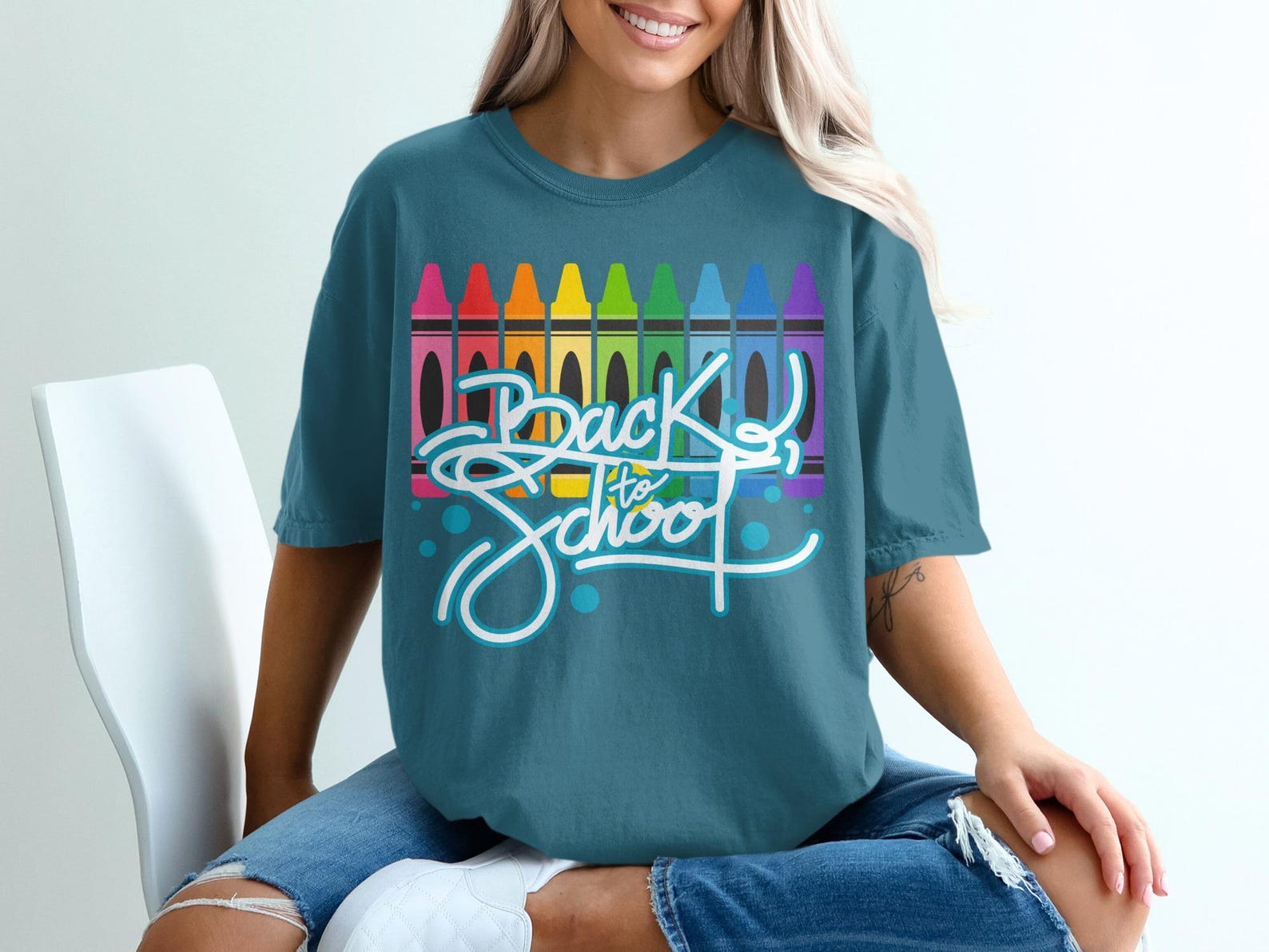 Back to School Crayon Rainbow T-Shirt, Teacher First Day Apparel 3XL