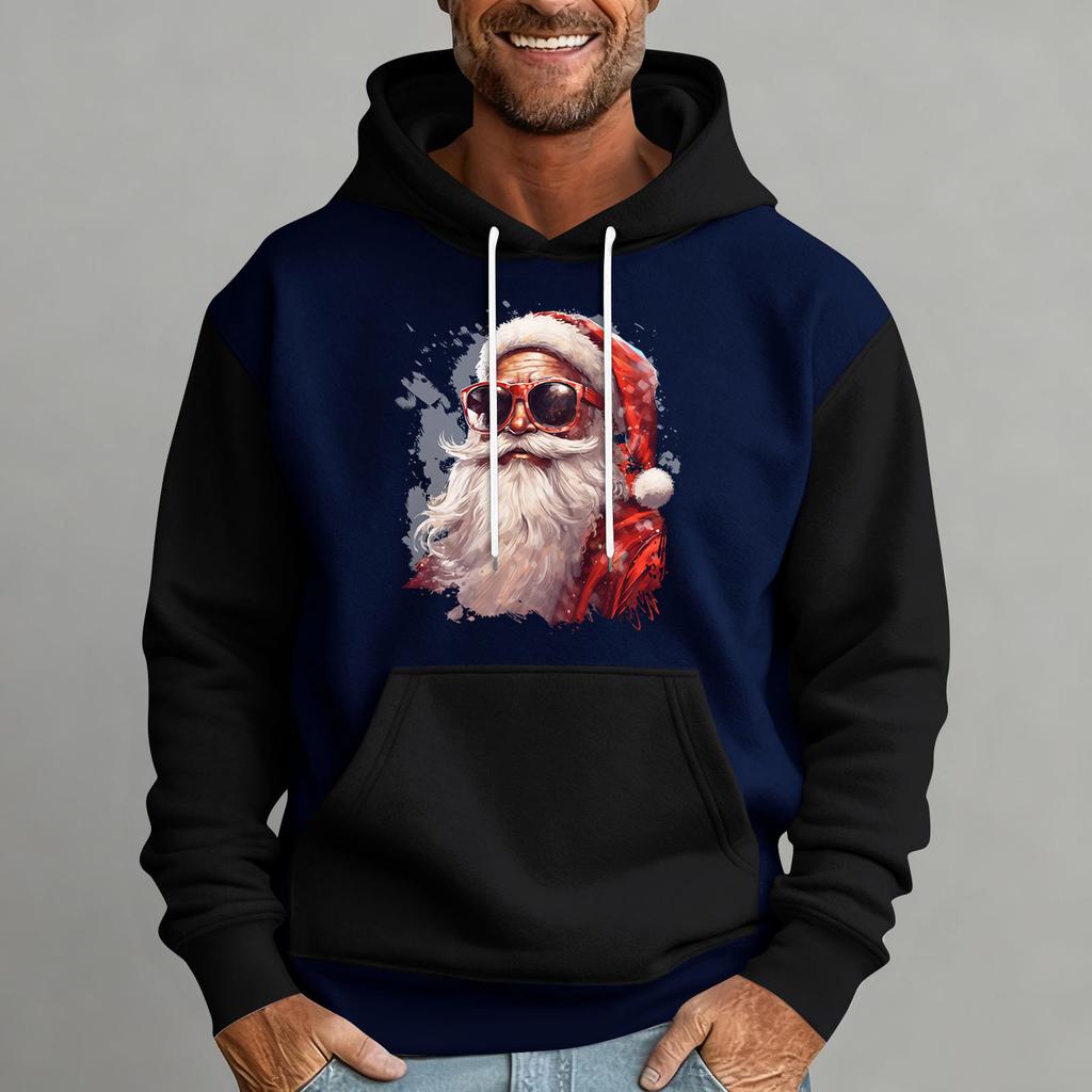 Men's Christmas Print Color Block Hooded Casual Sports Comfort Sweatshirt