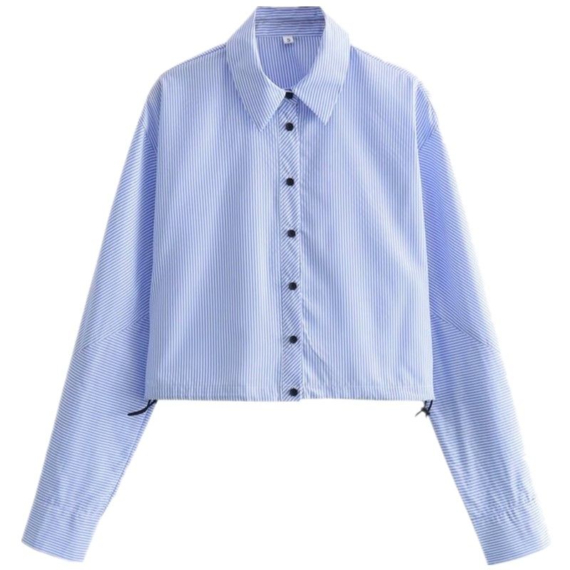 

Western Style 2024 Spring New Women clothes Elegant All-Match Slimming Long sleeve Stripe Shirts 9878090 044 Blue L