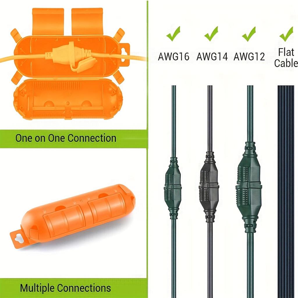 orange  Extension Cord Safety Cover with Waterproof Seal, Weatherproof Electrical Connection Box to Protect Outdoor Outlet, Plug