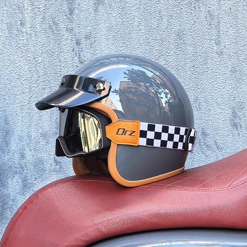 Retro Halb-Open Motorradhelm Cross-Country Motorradzubehör Motorradhelm 3/4 Retro-Helm im Winter