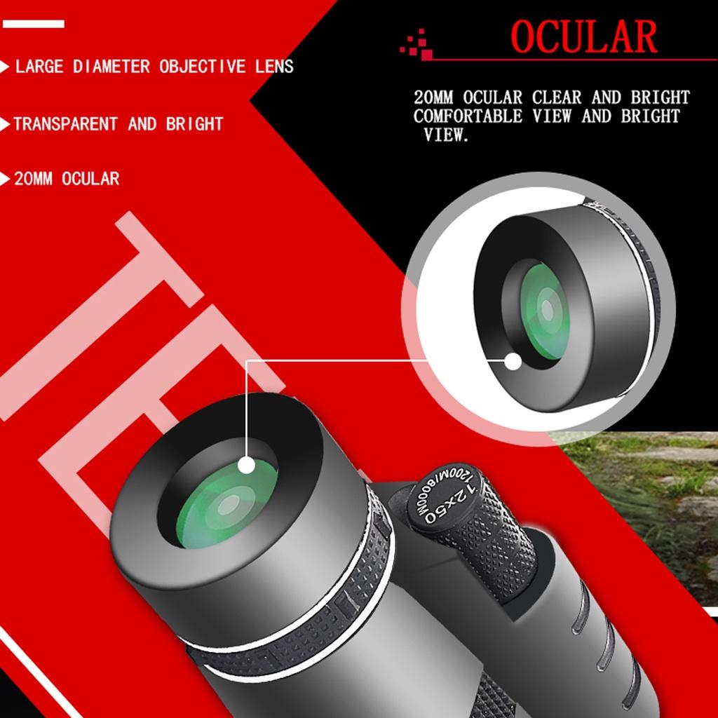 12X50 Zoom Tripod Monocular Telescope 1200m/8000m Portable Camping Phone Clip Prism Long Distance Field Of View