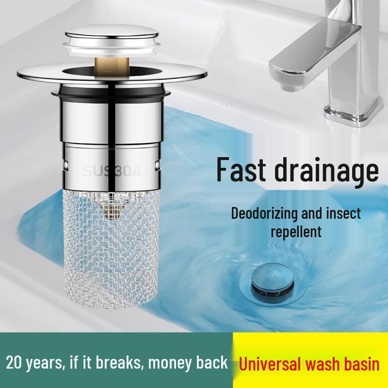 Universal Anti-Clog Leakproof Pop-Up Washbasin Drain Stopper with Odor-Proof Filter