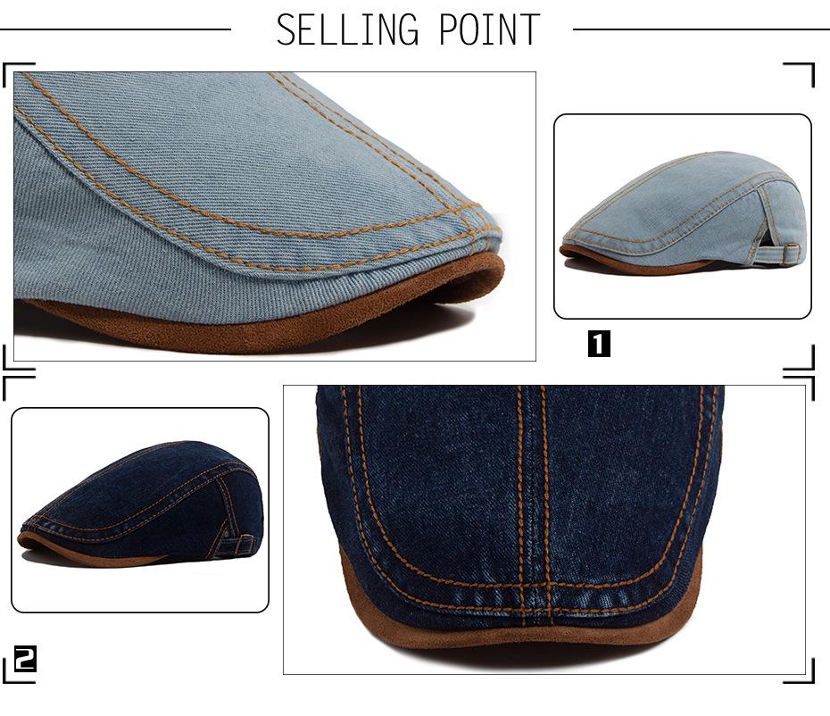 Boina Unisex Vintage Lavada Denim Color Block - Primavera/Otoño Gorra Plana Casual