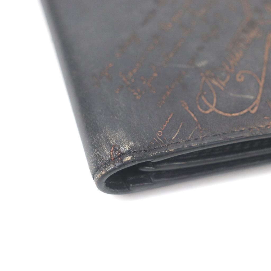 Very Good BERLUTI Purse Espace Calligraphy Scritto Long Wallet Billfold Black Leather Mens Used