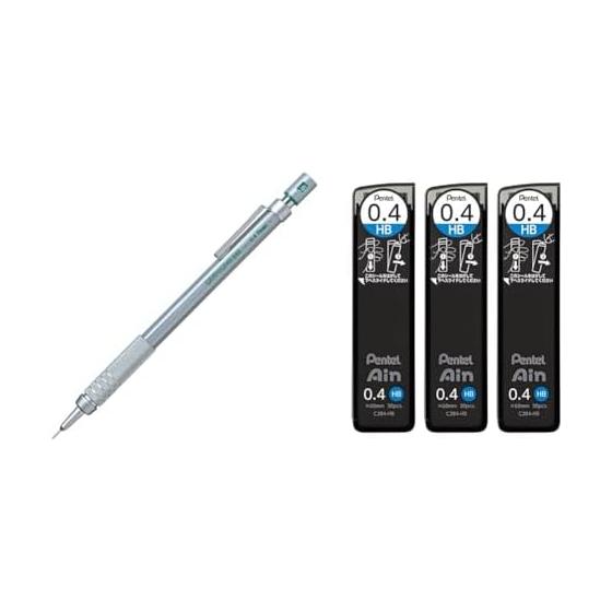 Pentel Graph Gear 500 Mechanical Pencil PG514, Pentel Ain 0.4mm HB, 3 Pencils