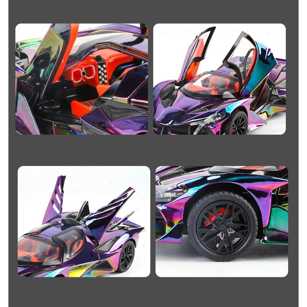 1/24 Apollo Project EVO Alloy Sports Car Model Diecasts Metal Electroplated Racing Car Vehicles Model Sound Light Kids Toy Gift