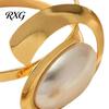 Women Jewelry Set 2Pcs Faux Pearl Bangle And Ring Set, Geometric Open Bracelet Banquet Sets & Ring, Minimalist Golden Plated Statement for Party