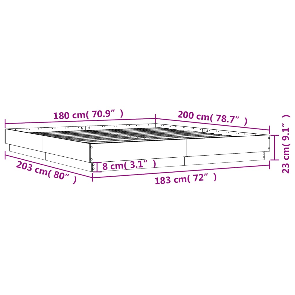 LED Bed Frame in Grey Sonoma 180x200 cm