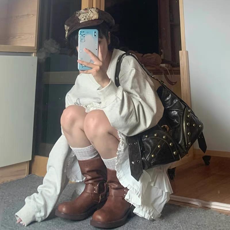Women's PU leather punk shoulder bag Lady Handbag armpit vintage belts deco designer luxury female