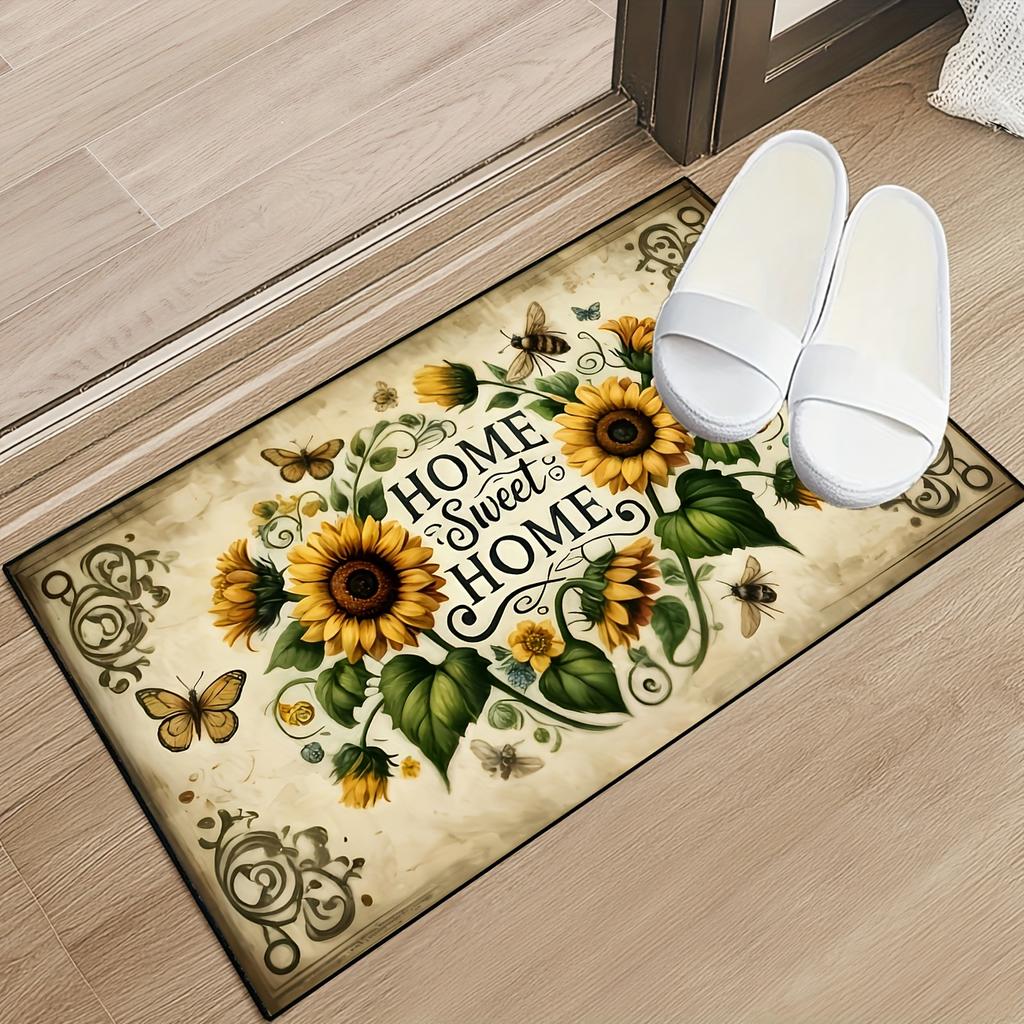 1Pcs Sunflowers  Pattern Floor Mat Modern Kitchen polyester Rug Non-Slip Colorful Indoor Carpet, For Home Bathroom Bedroom Living Room Decor