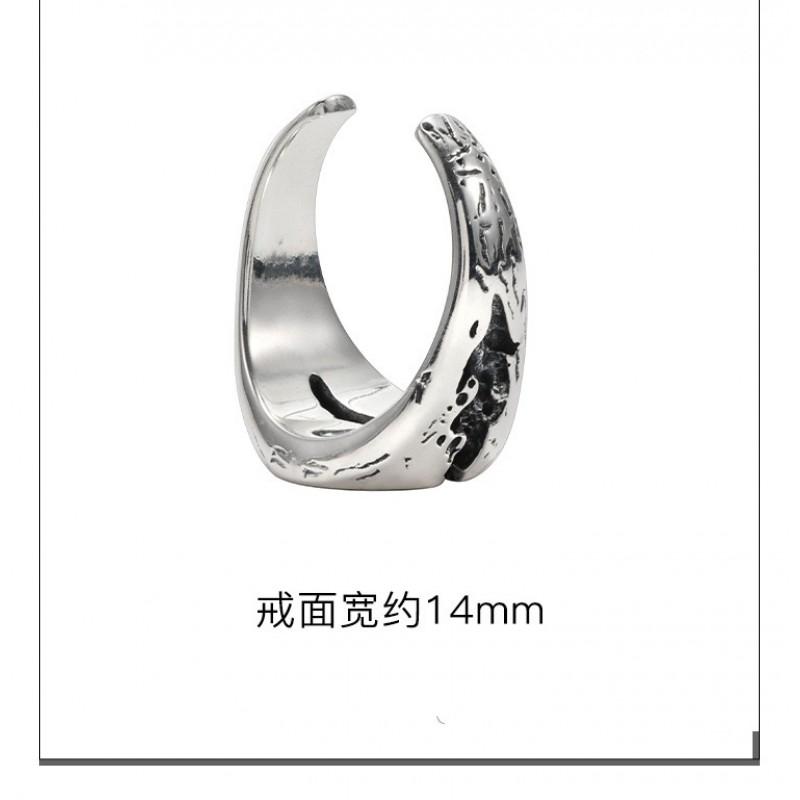 Adjustable Open Ring Men Women Vintage Hip Hop Geometric Crack Design Blue Sapphire Accent Plated