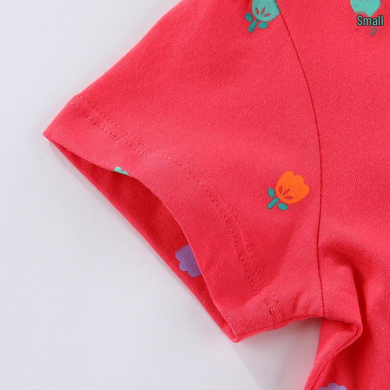 2026 Spring/Summer Girls' Cute Embroidered Short-Sleeve Knit Cotton Princess Dress