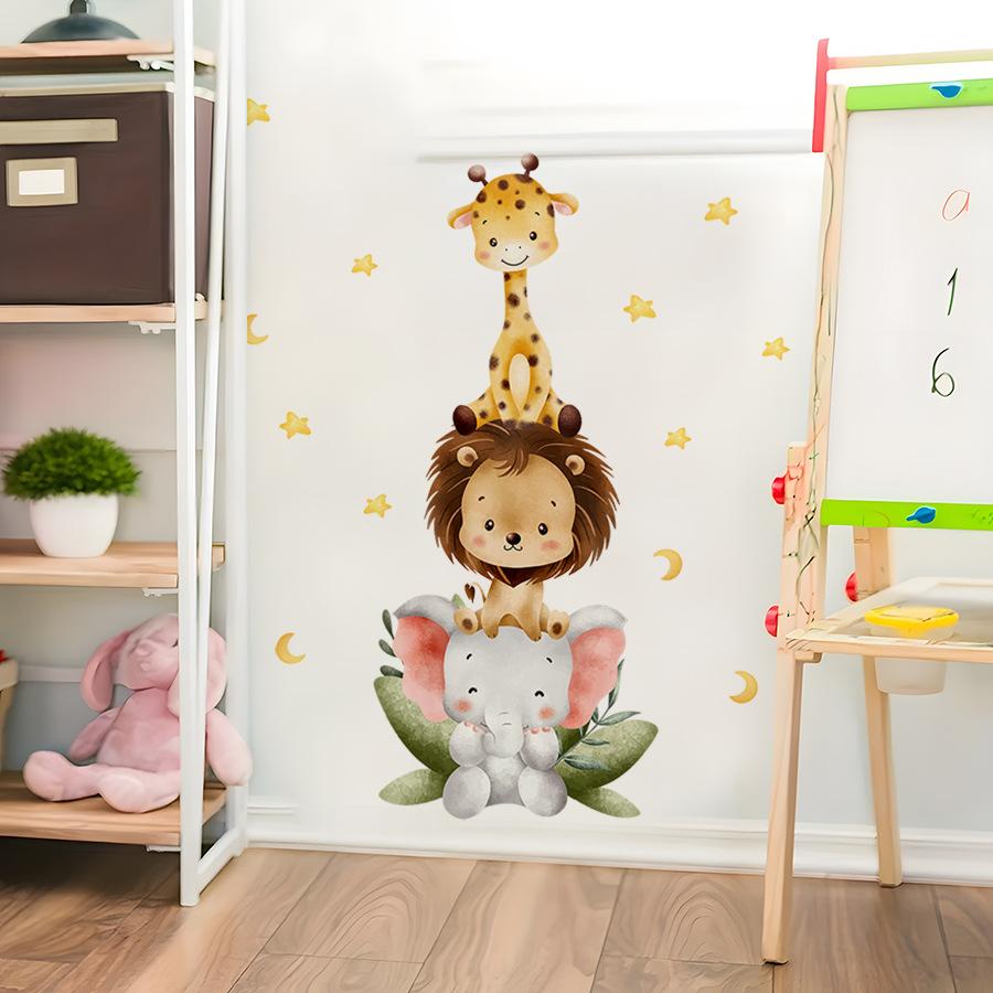 Stacking Fun Animals Wall Sticker Kids Room Bedroom Self-Adhesive Decor Warm Wall Decoration