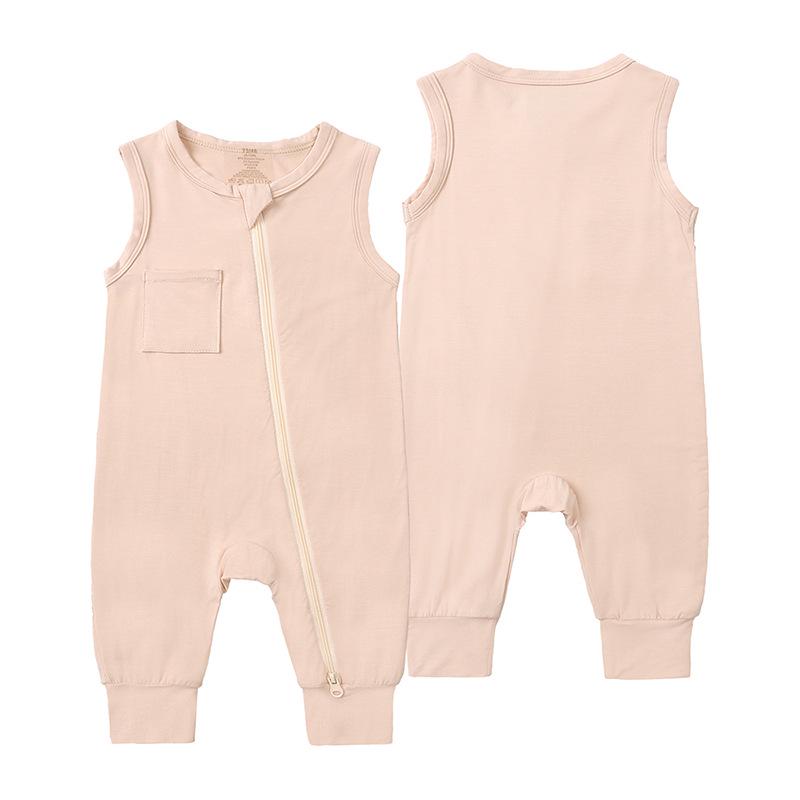 Korean Style Sleeveless Bamboo Infant Romper - Solid Color Summer Baby Onesie