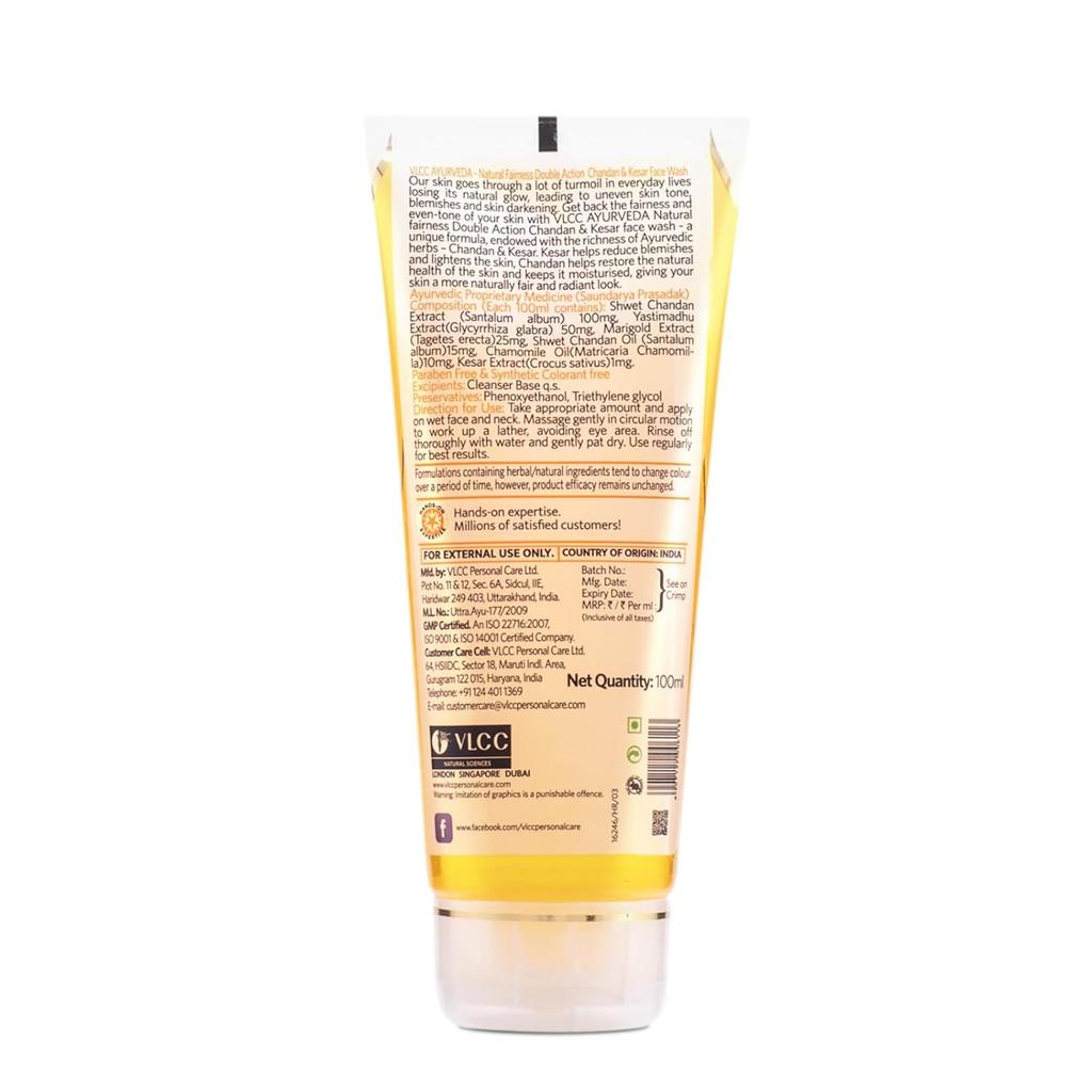 VLCC Ayurveda Natural Fairness Chandan & Kesar Face Wash 100ml Pack of 4 Brightening Skin