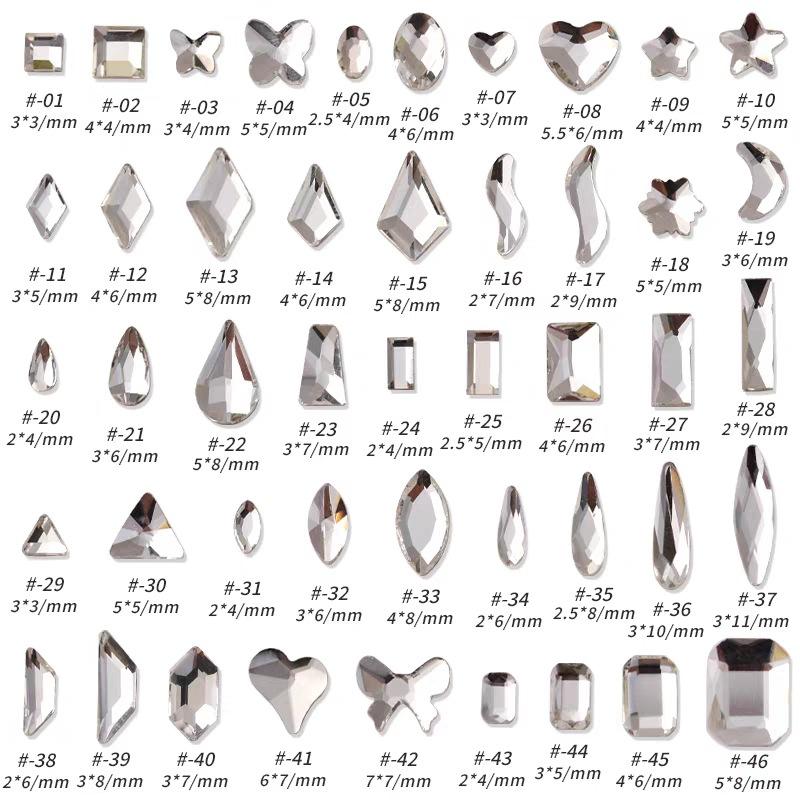 Nail Art White Flat Bottom Special-Shaped Diamond Size Mini Water Drop Love Square Transparent Diamond Jewelry White Rectangular Diamond