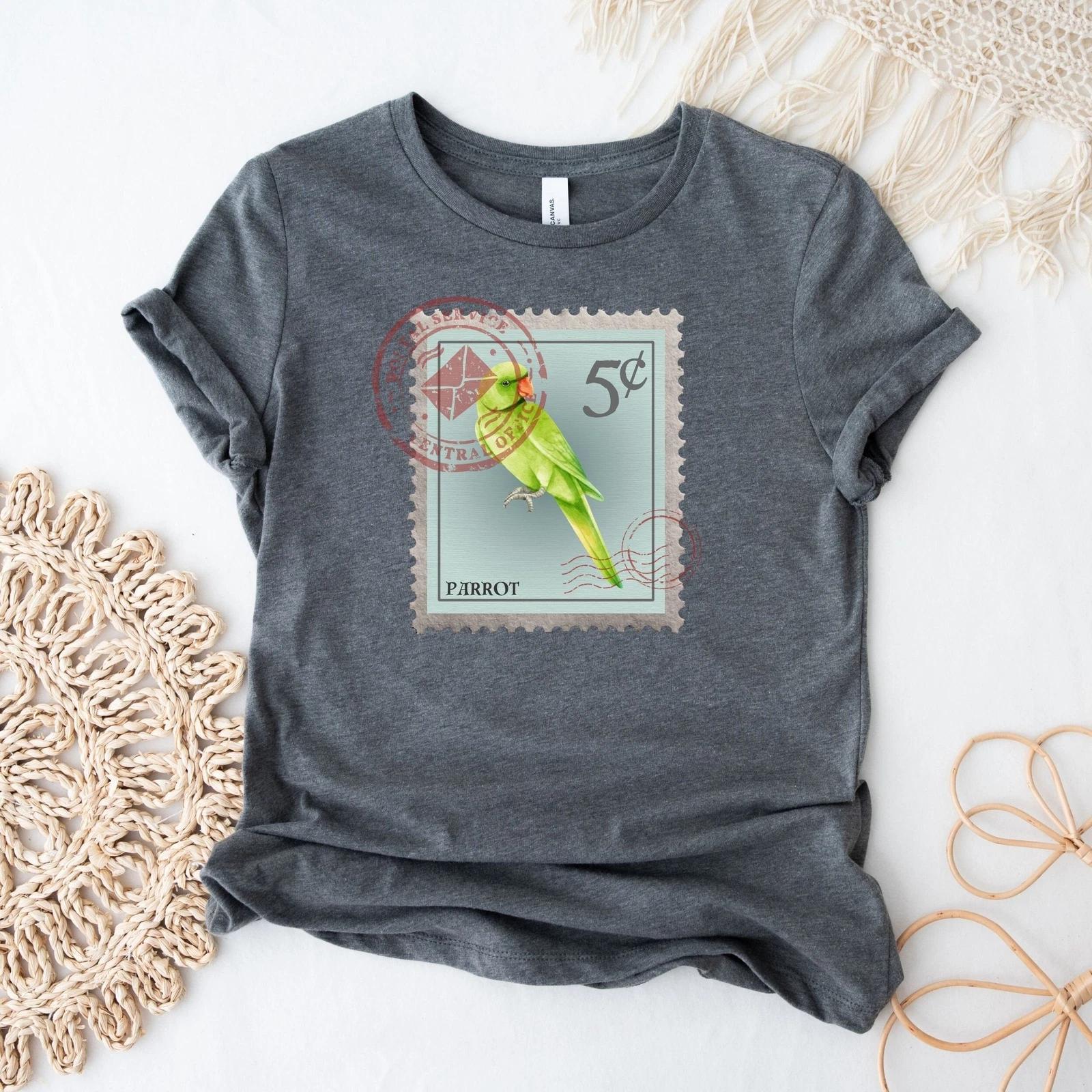 Parrot Postage Stamp Shirt, Bird Lover L