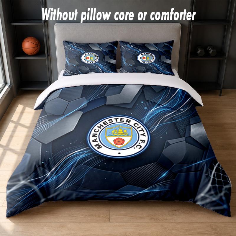 Set Biancheria da Letto Manchester City Design 1 Copripiumino + 2 Federe Morbido Traspirante Biancheria da Letto per la Casa