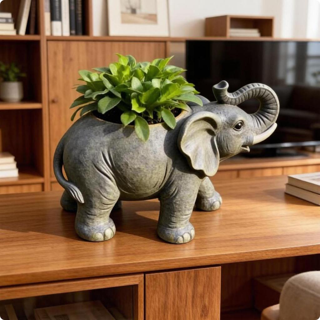 Resin Elephant Planter 3D Carved Open Top Figurine 3837 Pot