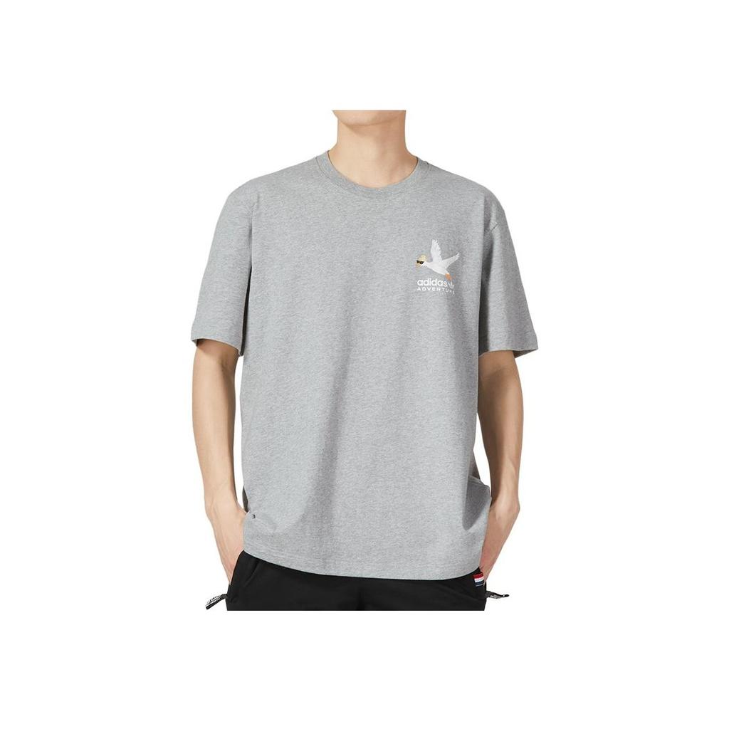 Adidas Originals Trefoil Logo Print Casual Short Sleeve T-Shirt Men Tops Grey HZ1147