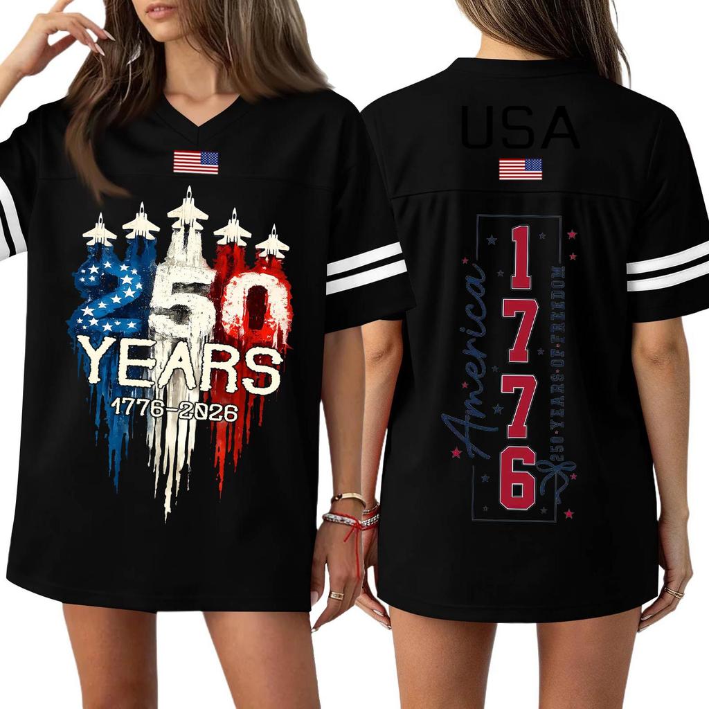 Damen Casual Mode V-Ausschnitt Sport Unabhängigkeitstag Druck Kurzarm Sport T-Shirt Top