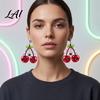 Goth Aesthetic Accessories 1 Pair Acrylic Cherry Earrings for Women 2D Fruit Dangle Drop Versatile Daily with Spider Web And Bow Punk Jewelry
