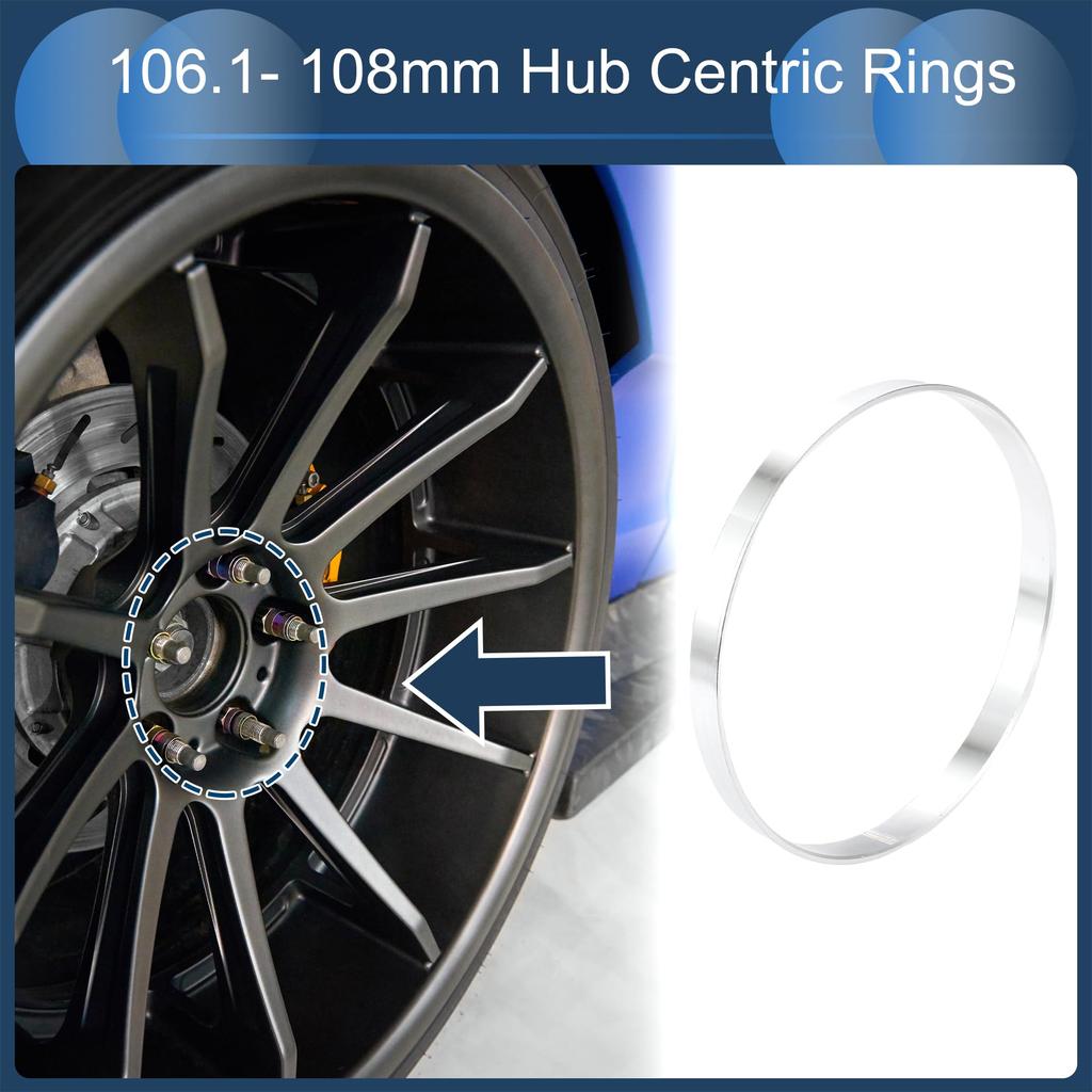 INFINAUTO Hub Centric Rings, 108mm OD X 106.1mm ID, Aluminum Alloy, Silver Tone, 4 Pieces