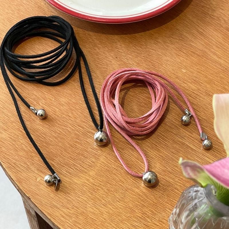 Korean Style Rope Neck Chain Necklace For Women Charm Metal Round Bead Pendant Collar Chain Choker Fashion Party Jewelry