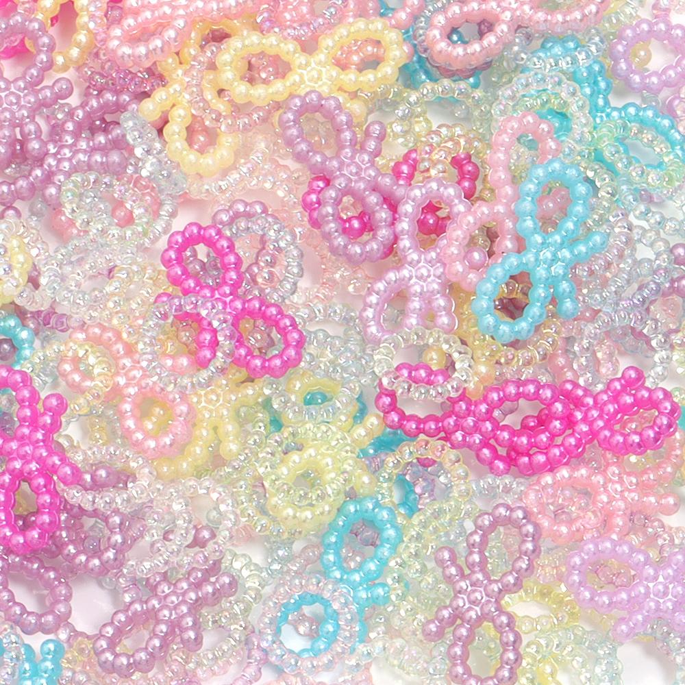 100-200Pcs Candy Color Acrylic Beads Charm Round Bow Mixed Color Small Pearl Beads DIY Crafts Nail Art Hairpins Jewelry Ornament
