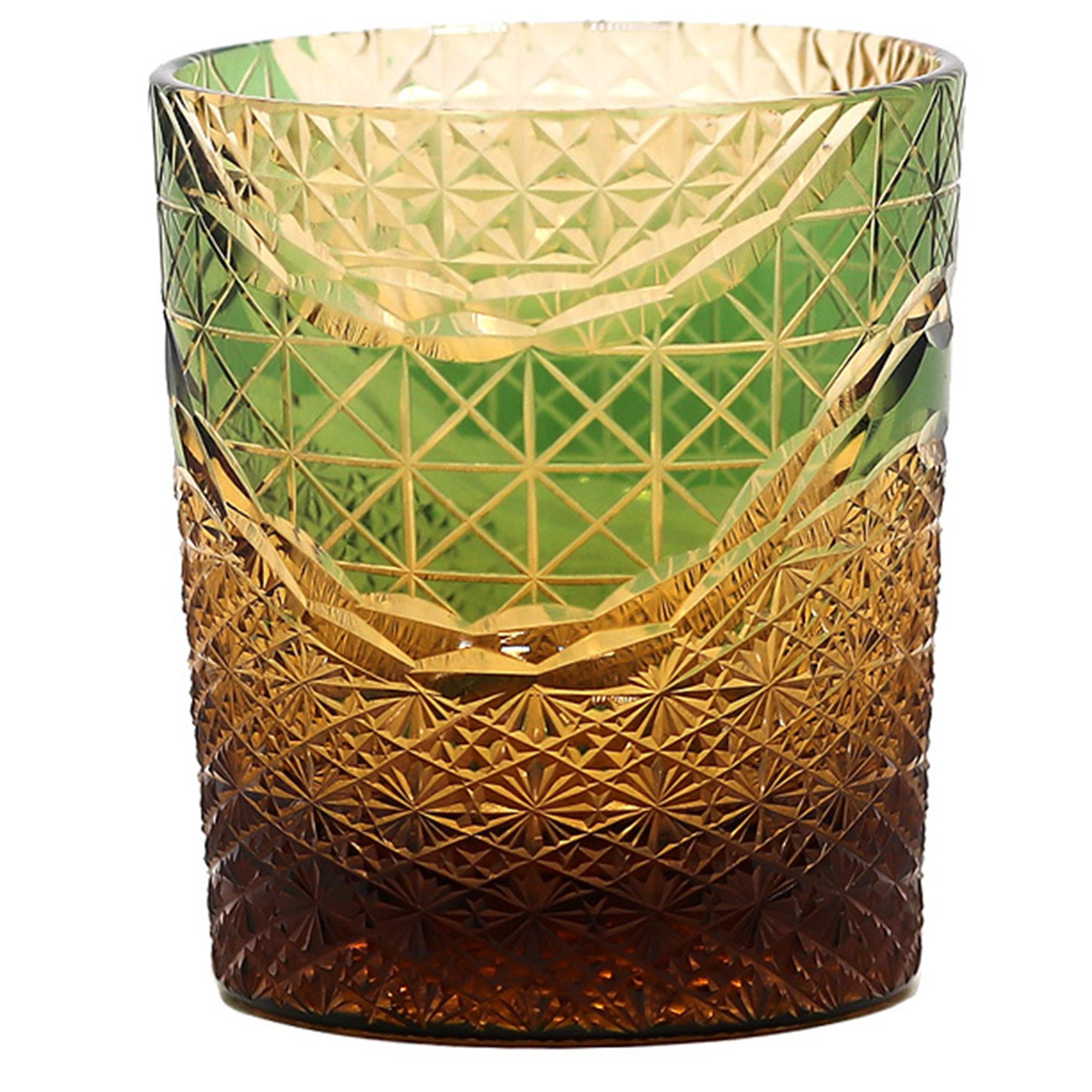 

240Ml Edo Kiriko Hand Cut Rocks Glass Colored Chrysanthemum Design Whiskey Tumbler With Gift Box Old Fashioned Barware 240ml