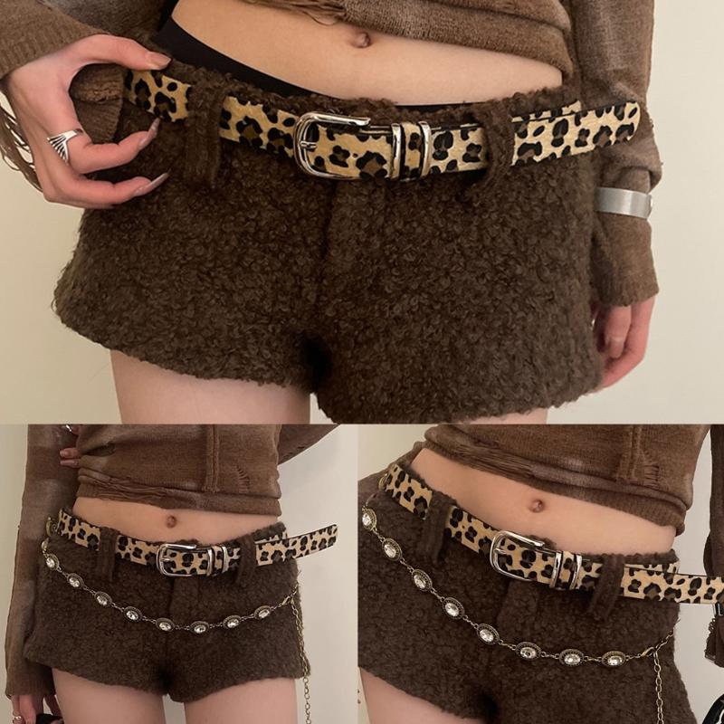 Modern Skinny Belt Jeans Waistband Snakeskin Style Leopard Print Belt Waistband for Street Player Country Girls