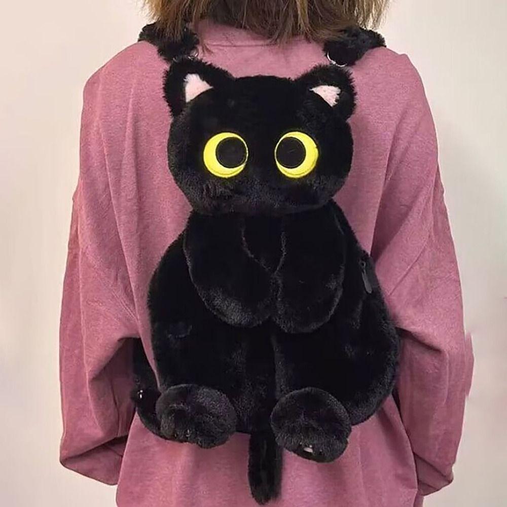 

Big Eyes Cat Shoulders Bag Large-capacity Bucket Bag Soft Plush Backpack Student