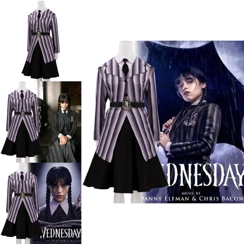 Wednesday Cosplay Costume For Kids With Polyester Fabric For Halloween And Themed Parties