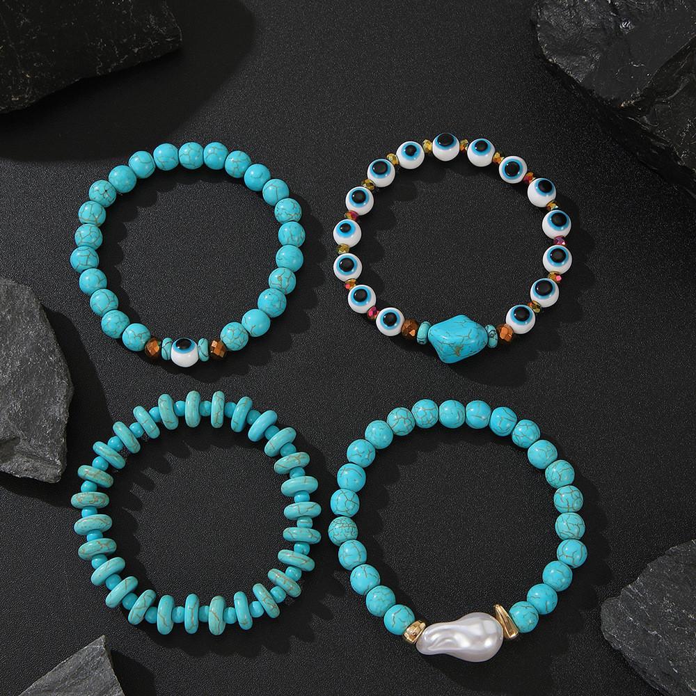 Turquoise Evil Eye Bead Bracelet Set Handmade Geometric Design For Men Gift