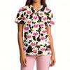 Women's V-Neck Short Sleeve Scrub Top with Pockets, Print Work Shirt, Lightweight Uniform Tunic for
