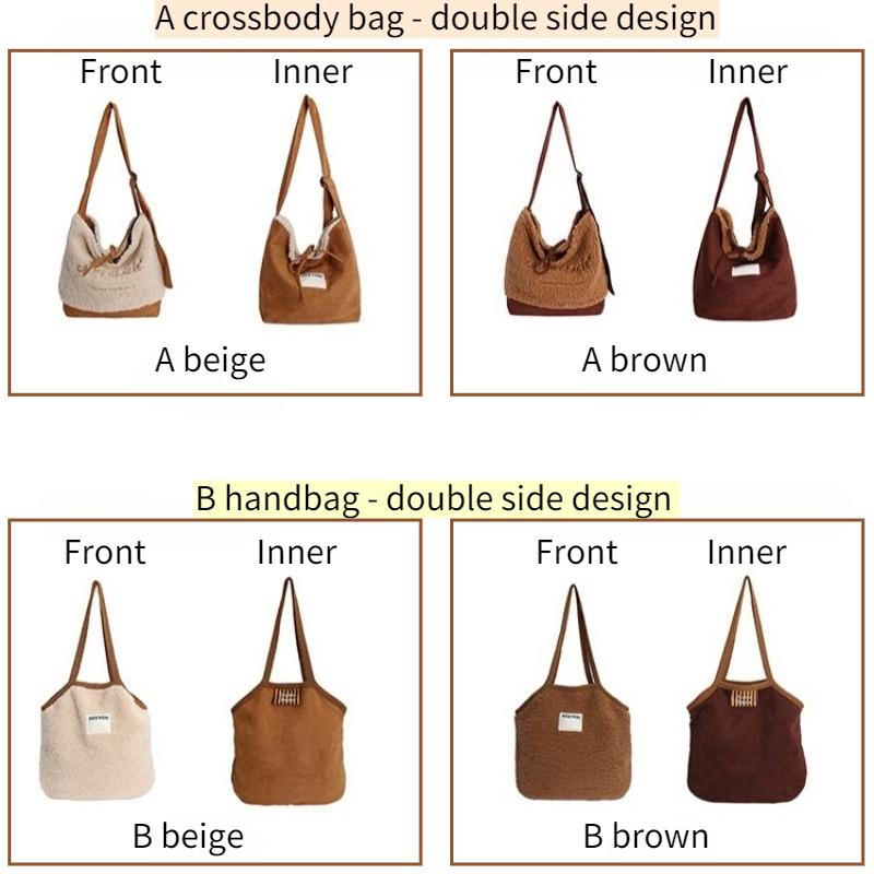 Fashion Faux Suede Women's Plush Shoulder Bags Winter Letter Female Large Crossbody Bag Double Sided Casual Tote Travel Handbags