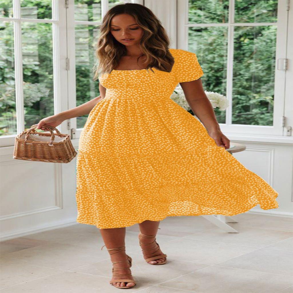 Vestidos Vintage Vintage Print Puff Sleeve Summer Beach Sweet Dresses Casual Square Collar Floral Maxi Long Dress Festa