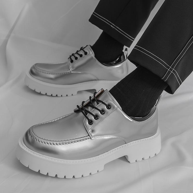Fashion Fashoin New Men Pointed Black Silver Black Lace Up Height Increasing Casual Leather Shoes Wedding Dress Formal Flats Footwear