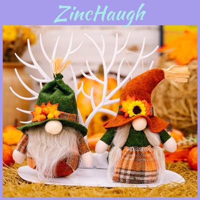 Thanksgiving Decor Harvest Season Gnome Hanging Ornament Featuring Colorful Checkered Leaves