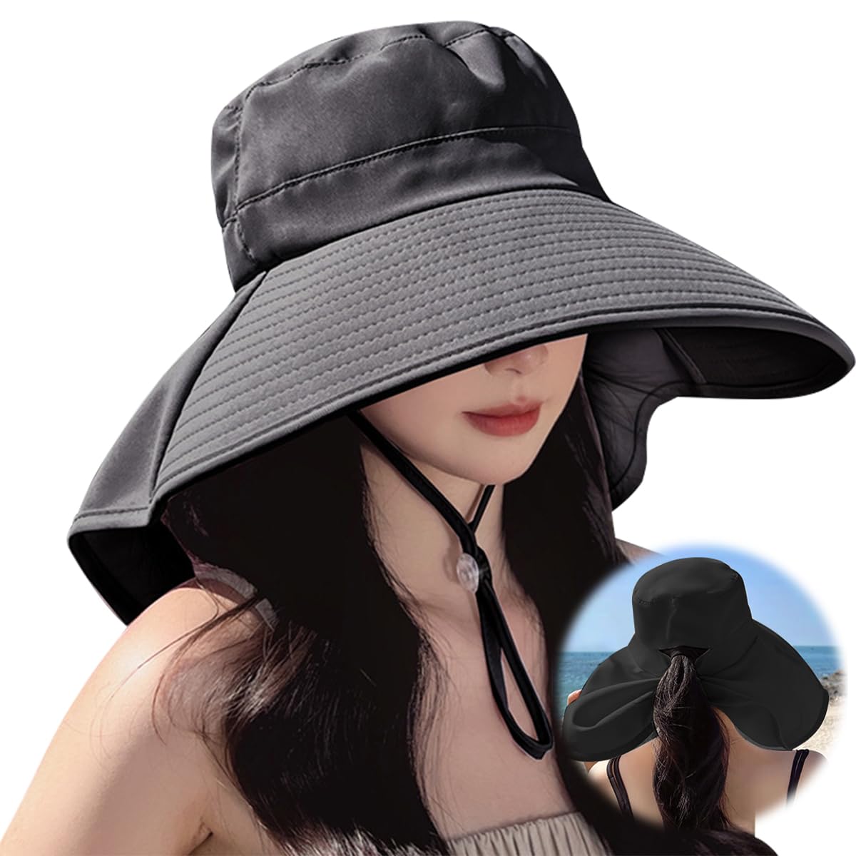 

UV Protection Hat for Women Sun 12cm Wide Sun Protection Excellent Sun Slimming Suitable for and Autumn [LUYULAKI] - Hat, Sunscreen, Brim, 360° чёрный
