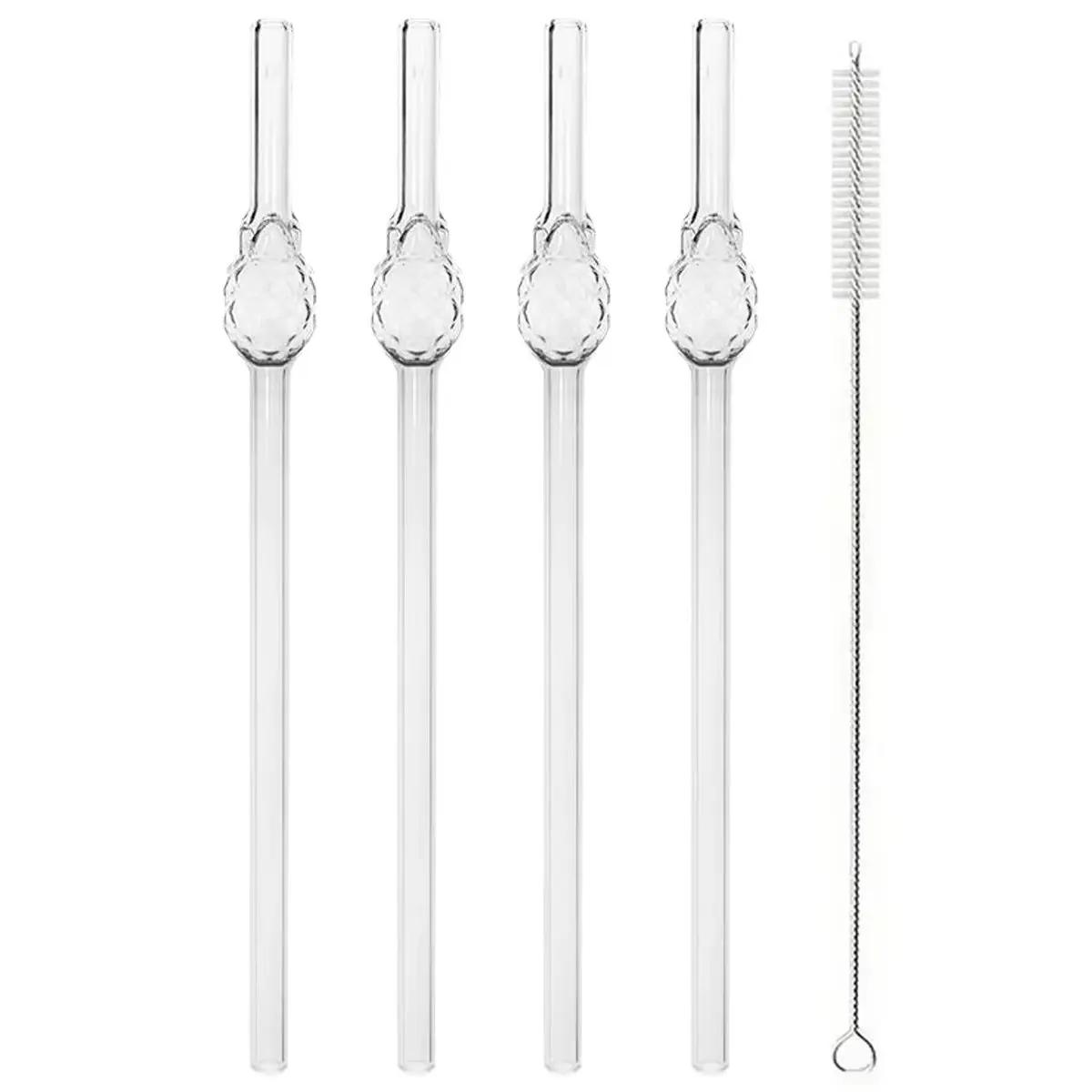 

4pcs Glass Straw Set High Borosilicate Smoothie Cocktails Straw Reusable Healthy Eco Friendly Drinking Straw with Clear Brush